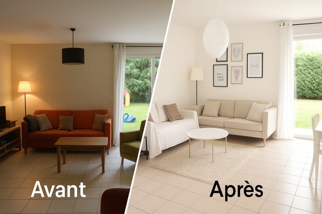 vant et après rafraîchissement intérieur pour vendre une maison à La Ferté-Saint-Aubin