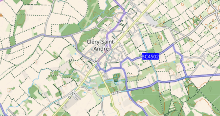 Carte Cléry-Saint-André - quartiers et accès routiers