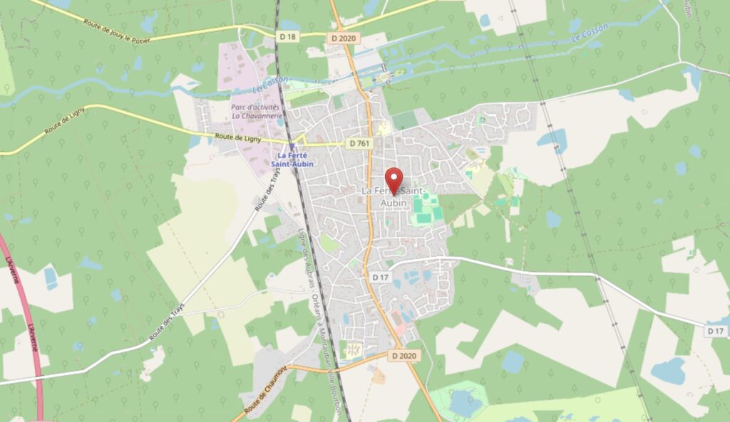 Carte des quartiers et axes routiers de La Ferté-Saint-Aubin dans le Loiret