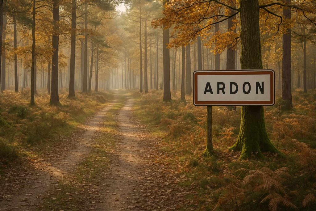 Sentier de randonnée en forêt typique de la Sologne près d’Ardon