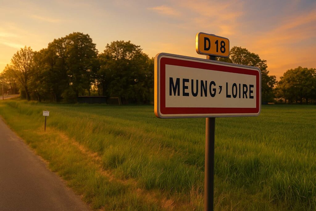 Panneau d’entrée de ville Meung-sur-Loire, repère pour le délais de vente d'une maison