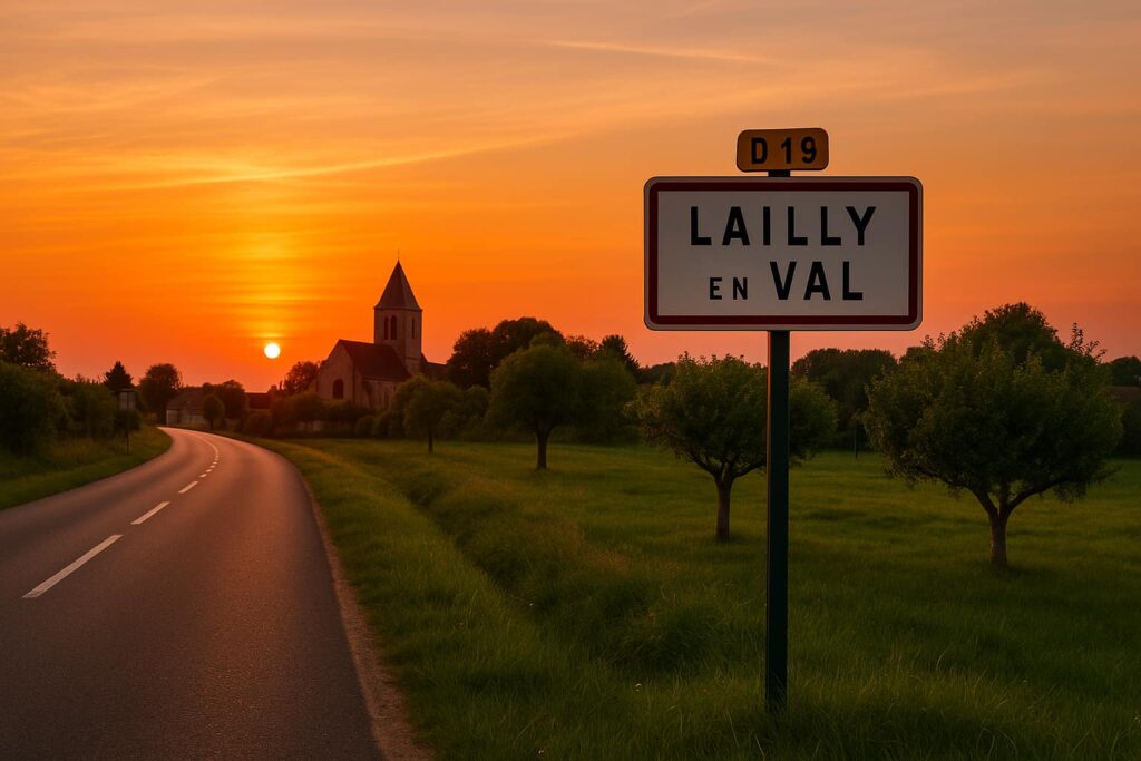 Entrée par la départementale, panneau d'entrée de ville et délais de vente à Lailly-en-Val